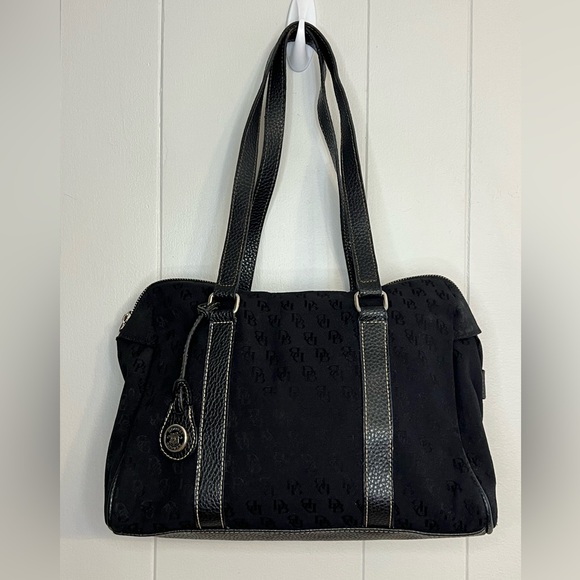 Dooney & Bourke Handbags - Dooney & Bourke black monogram shoulder bag with black pebbled leather straps